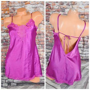 Victorias Secret Medium Satin Slip Nightie Lace Trim Adjustable Straps Flared